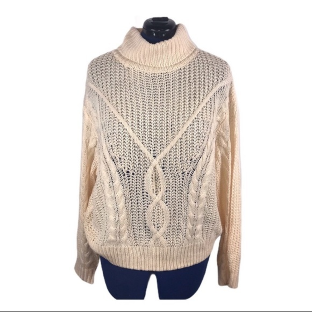New All in Favor L cream wide knit cowl neck long sleeve‎ classic core sweater